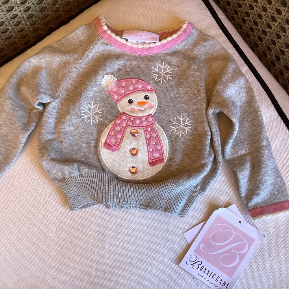 Bonnie Baby Gray and Pink Snowman Sweater